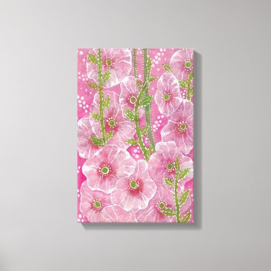Roze Hollyhock Mallow Malva Flower Floral Painting Canvas Afdruk (Voorkant)