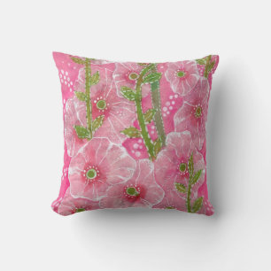 Roze Hollyhock Mallow Malva Flower Floral Painting Kussen