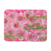 Roze Hollyhock Mallow Malva Flower Floral Painting Magneet (Horizontaal)