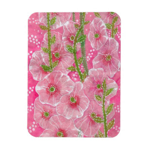 Roze Hollyhock Mallow Malva Flower Floral Painting Magneet