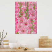 Roze Hollyhock Mallow Malva Flower Floral Painting Poster (Keuken)