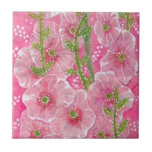 Roze Hollyhock Mallow Malva Flower Floral Painting Tegeltje