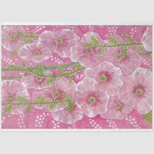 Roze Hollyhock Mallow Malva Flower Floral Painting Tissuepapier (Voorkant)