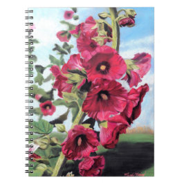 Roze hollyhock schilderij van Mandy Roeing Notitieboek