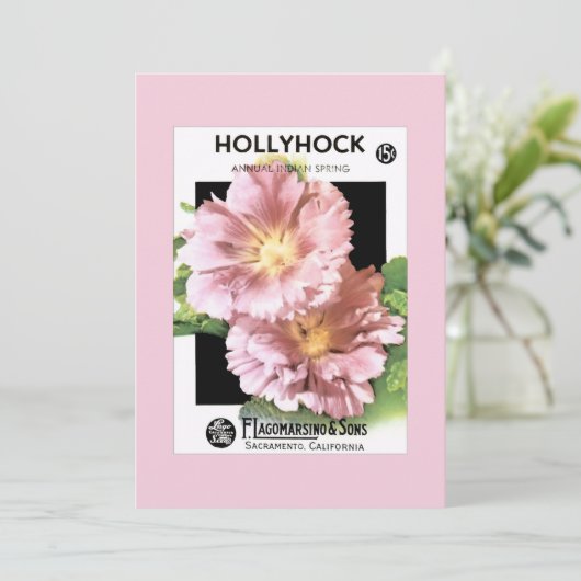  roze Hollyhock Seed Packet Kaart (Staand voorkant)
