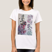 Roze Hollyhock Waterverf Ink Painting T Shirt (Voorkant)