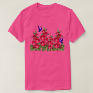 Roze Hollyhocks Butterfly Comfortable Cotton T-Shi T-shirt