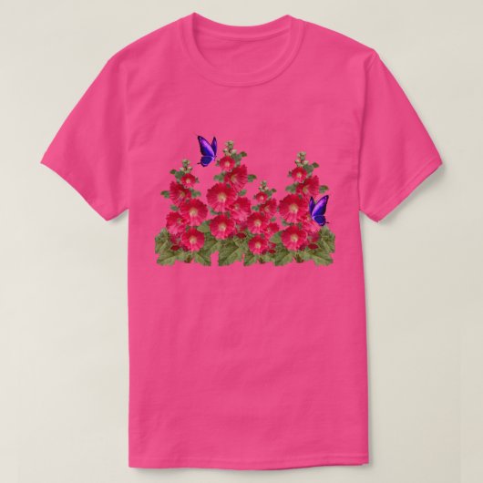 Roze Hollyhocks Butterfly Comfortable Cotton T-Shi T-shirt (Design voorkant)