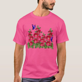 Roze Hollyhocks Butterfly Comfortable Cotton T-Shi T-shirt