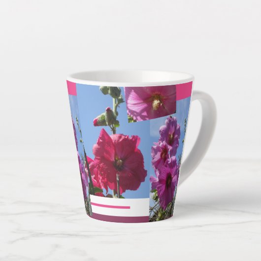 Roze Hollyhocks Design Latte Mok (Rechterhoek)