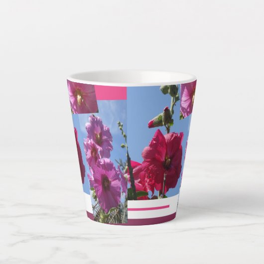 Roze Hollyhocks Design Latte Mok (Voorkant)