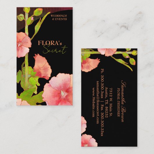 Roze Hollyhocks Elegante Bloemist Visitekaartje (Voorkant / Achterkant)