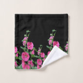 Roze Hollyhocks op Black Bad Handdoek (Wasdoekje)