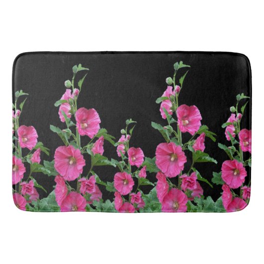 Roze Hollyhocks op Black Badmat (Voorkant)
