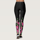Roze Hollyhocks op Black Leggings (Achterkant)