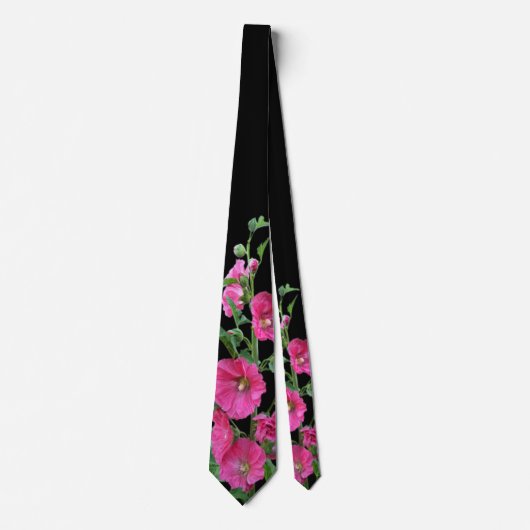 Roze Hollyhocks op Black Stropdas (Voorkant)