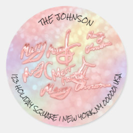 Roze Holograaf RSVP Vrolijk Kerstmis Kleur Therapi Ronde Sticker