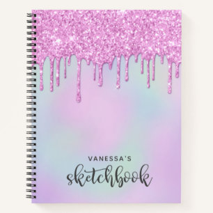 Roze holografisch glitter drukt artistiek zakboek  notitieboek