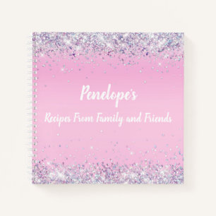 Roze holografisch glitter monogram recepten notiti notitieboek