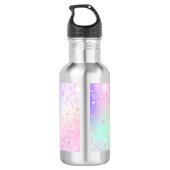 Roze holografisch monogram meisje waterfles (Achterkant)