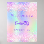 Roze holografisch paarse Sweet 16 welkom Poster (Voorkant)