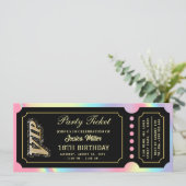 Roze Holografisch Zwart Luxe Ticket Kaart (Staand voorkant)