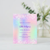 Roze holografische 10e verjaardag budget uitnodigi (Staand voorkant)