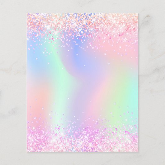 Roze holografische 10e verjaardag budget uitnodigi (Achterkant)