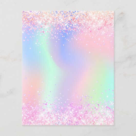 Roze holografische 10e verjaardag budget uitnodigi (Achterkant)