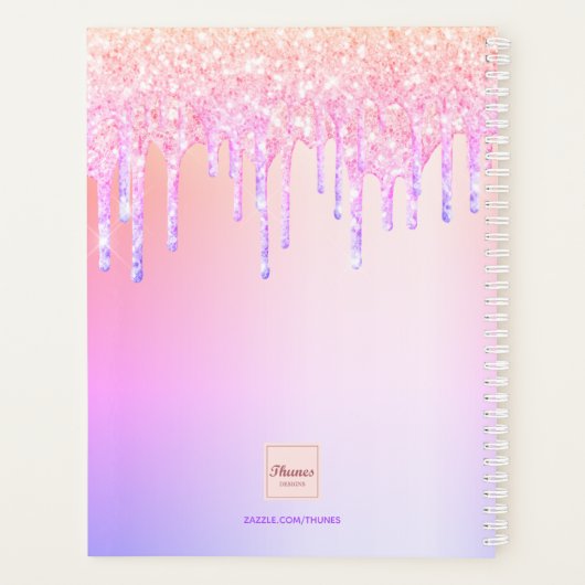 Roze holografische druppels naam foto meisje planner (Achterkant)