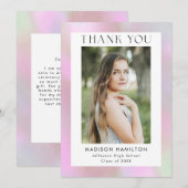 Roze holografische foto-Afstuderen Bedankkaart (Voorkant / Achterkant)