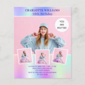 Roze holografische foto budget verjaardagsuitnodig (Voorkant)