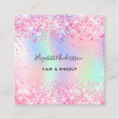 Roze holografische foto qr code vierkante visitekaartje (Voorkant)