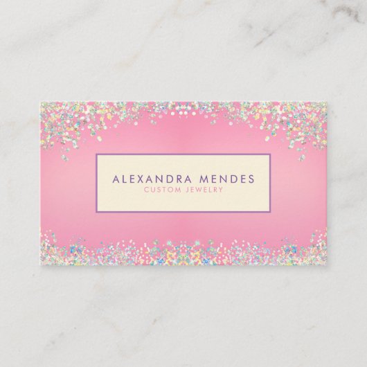 Roze Holografische Glitter Achtergrond Trendy Visitekaartje (Voorkant)