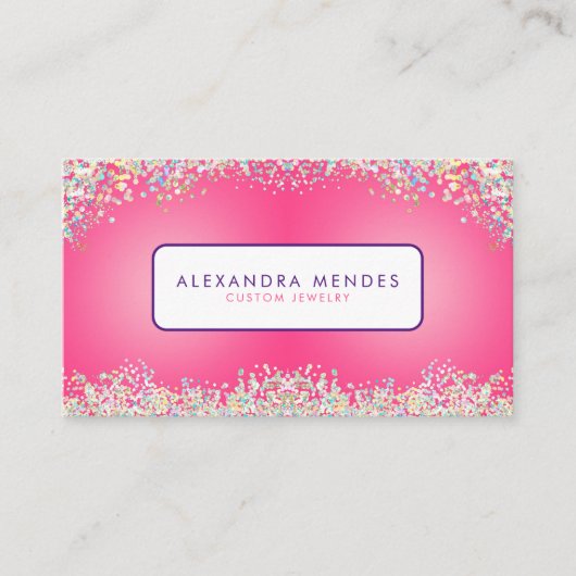 Roze Holografische Glitter Achtergrond Trendy Visitekaartje (Voorkant)