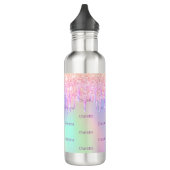 Roze holografische glitter druipt meisjesnaam waterfles  (Links)