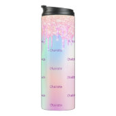 Roze holografische glitter druipt naam thermosbeker (Geroteerd rechts)