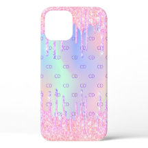 Roze holografische glitter druppelt monogram