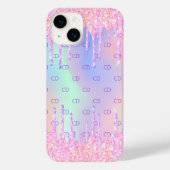 Roze holografische glitter druppelt monogram Case-Mate iPhone case (Achterkant)