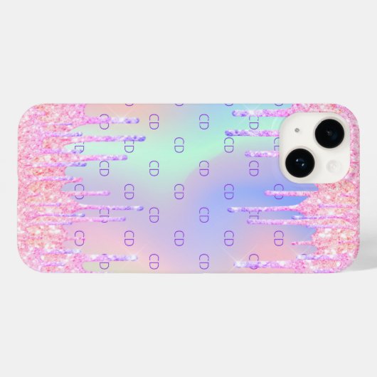 Roze holografische glitter druppelt monogram Case-Mate iPhone case (Achterkant (horizontaal))