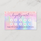 Roze holografische glitter druppelt qr code loyalt visitekaartje (Voorkant)