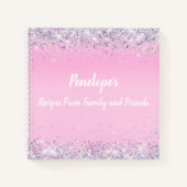 Roze holografische Glitter Monogram Ontvangt Notit Notitieboek (Voorkant)