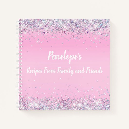Roze holografische Glitter Monogram Ontvangt Notit Notitieboek (Voorkant)