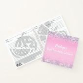 Roze holografische Glitter Monogram Ontvangt Notit Notitieboek (Binnen)