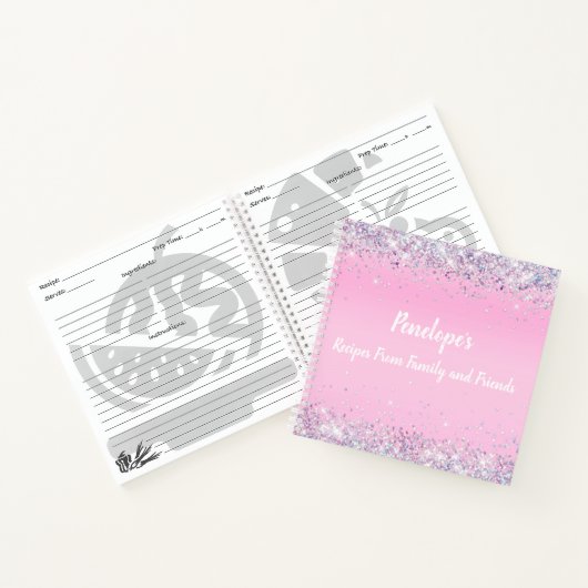 Roze holografische Glitter Monogram Ontvangt Notit Notitieboek (Binnen)