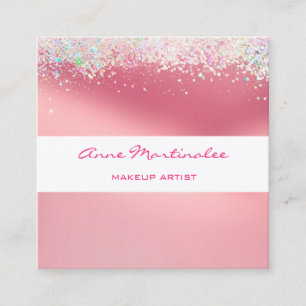 Roze holografische Glitter Square Visitekaartje