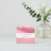 Roze holografische Glitter Square Visitekaartje (Staand voorkant)