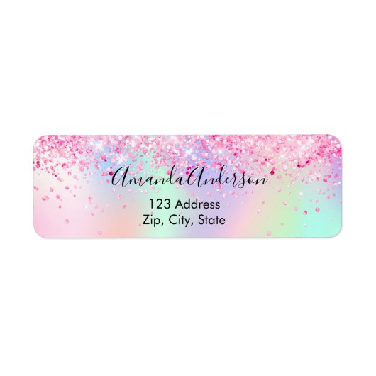 Roze holografische glitters retouradres etiket (Voorkant)