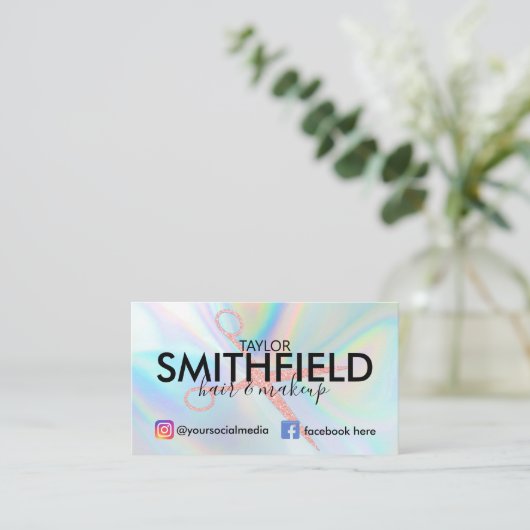 Roze holografische haar en Makeup Trendy Visitekaartje (Staand voorkant)