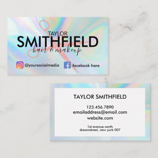 Roze holografische haar en Makeup Trendy Visitekaartje (Voorkant / Achterkant)